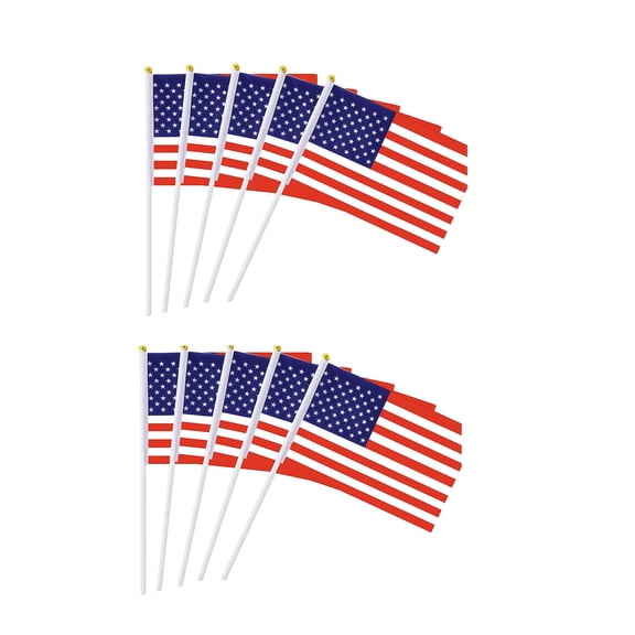 10 Pack Small USA Flag Stick- Handheld Waving American Flags, Mini US Flag for Outdoor Parade, 4th of July Celebrations, Veterans Day, National Independence Day Party Decorations