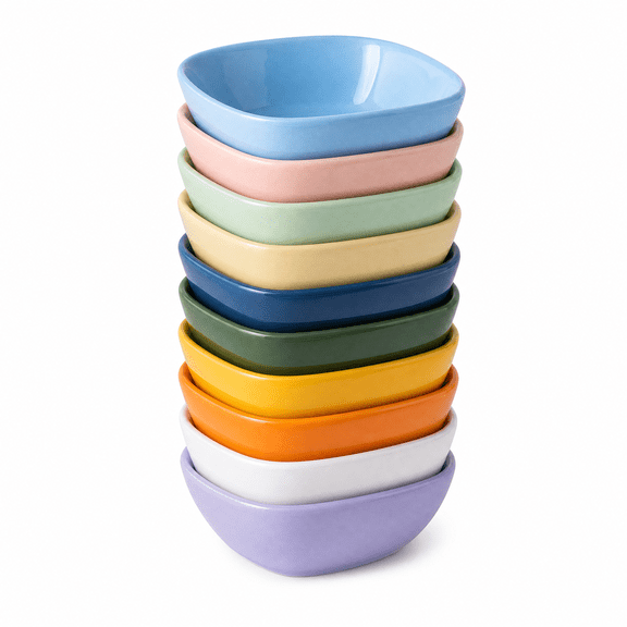 10 pack Small Wheat Straw Dipping Bowls, Square Ramekins, Assorted Colors Mini Prep Bowls for Dessert, Ketchup, Sauce and Snacks