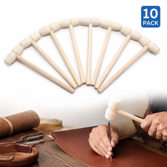 10-Pack Small Wooden Mallet, Mini Hammer for Jewelry Leather Craft Work