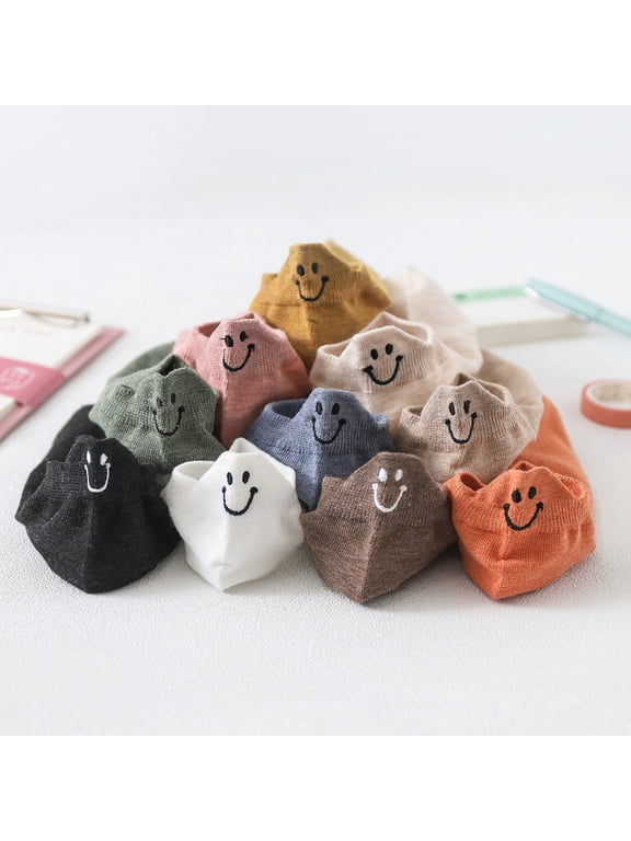 10‑Pack Smile Face Ankle Socks, Soft Low‑Cut Casual No‑Show Socks with Heel Embroidery