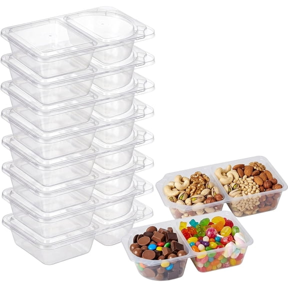 10-Pack Snack Pack Containers with - 10oz 2 Compartment Meal Prep Box - Leakproof Snack Containers for Office, Travel & Portion Control - Portable Storage for the Go