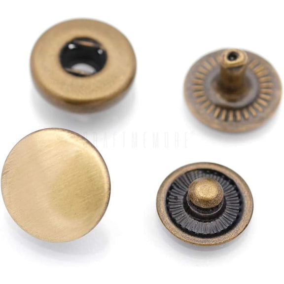 10 Pack Snap Fasteners Color Plated Solid Brass Metal Snaps Heavy Duty Press Stud S-Spring Poppers Button VT2#665 (10 mm, Brushed Brass)