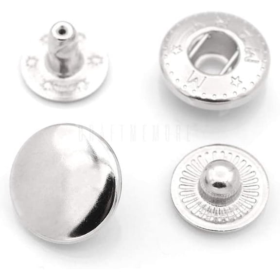 10 Pack Snap Fasteners Color Plated Solid Brass Metal Snaps Heavy Duty Press Stud S-Spring Poppers Button VT5#633 (12 mm, Silver)