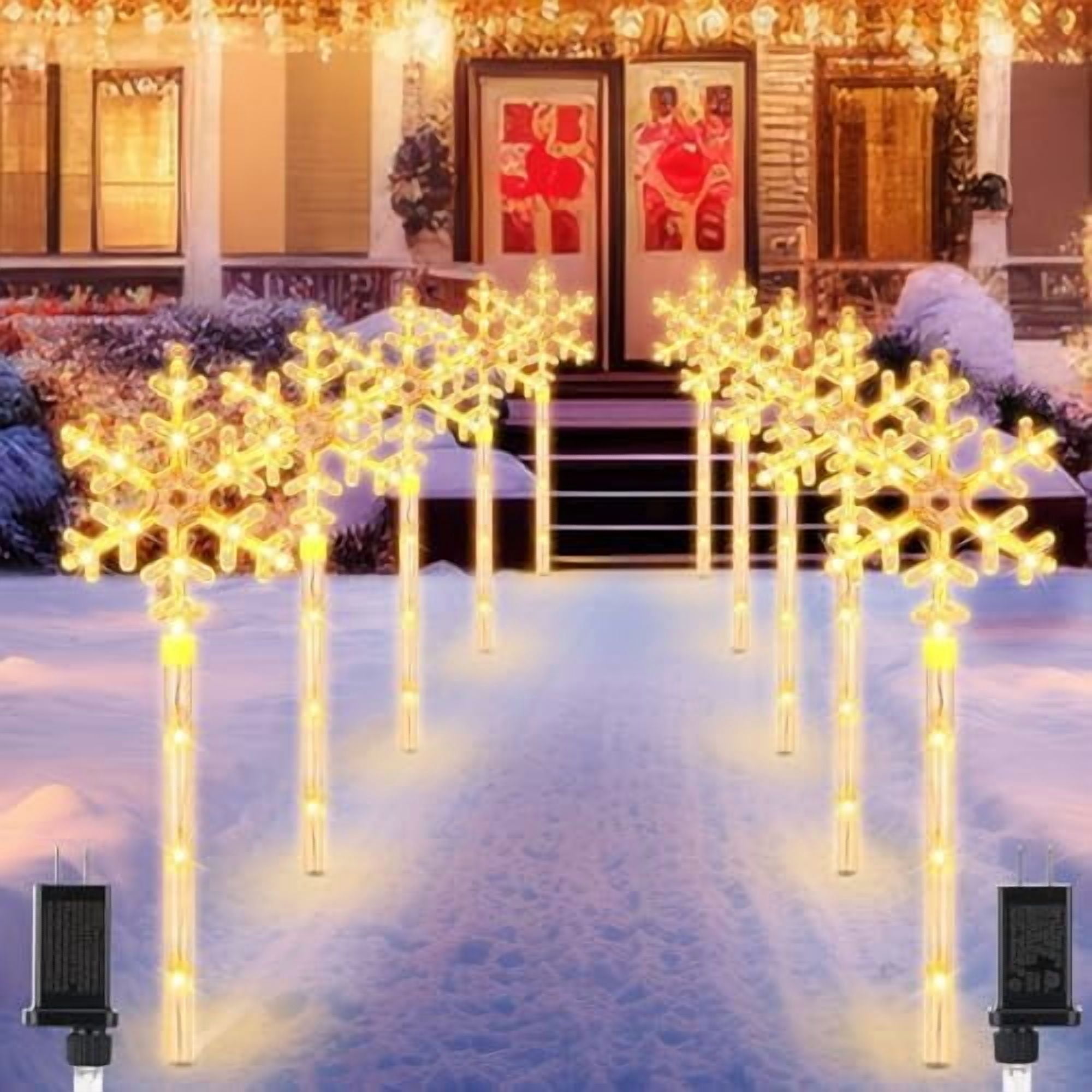 Snowflake Pathways 10 Pack Snowflake Christmas Lights for Pathway Markers Lights Outdoor ...