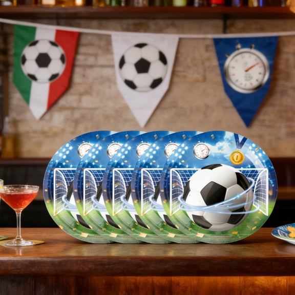 10-Pack Soccer Themed 7 Inch Paper Plates, Disposable Dinner Plates with Sports Ball Design, Ideal for Football Birthday Parties, Picnics, and Game Day Events