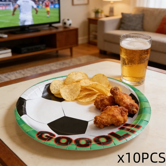 10 Pack Soccer Themed Paper Plates Disposable 7 Inch 9 Inch Size, Durable Thick Paper Material, Eco-Friendly, Vibrant Design for Football Birthday Party Events Indoor Outdoor Use