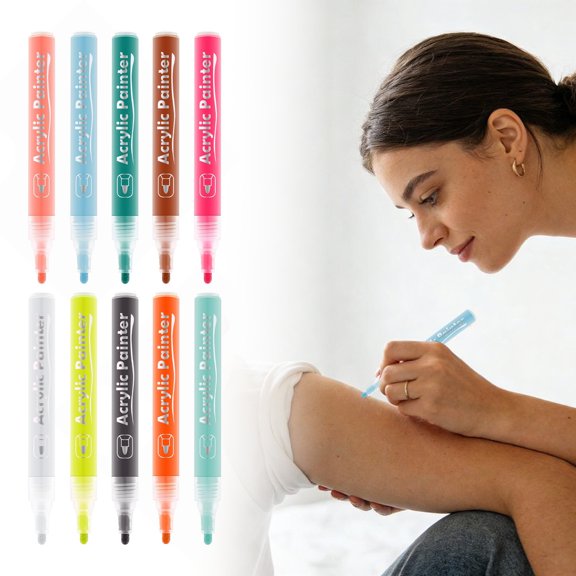 10 Pack Soft Brush Tip Acrylic Paint Marker Pens, Water-Based Washable Markers Classroom Essentials Multi-Surface Rock Canvas Paper Drawing Sketching Doodle Highlighter Art Supplies, 10ml, 10 Colors