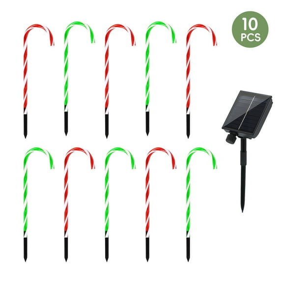 10 Pack Solar Candy Cane Lights, 21-Inch Outdoor Christmas Pathway Lights with Remote Control, LED Light Up Yard Decorations for Driveway Walkway Garden, Holiday Seasonal Decor
