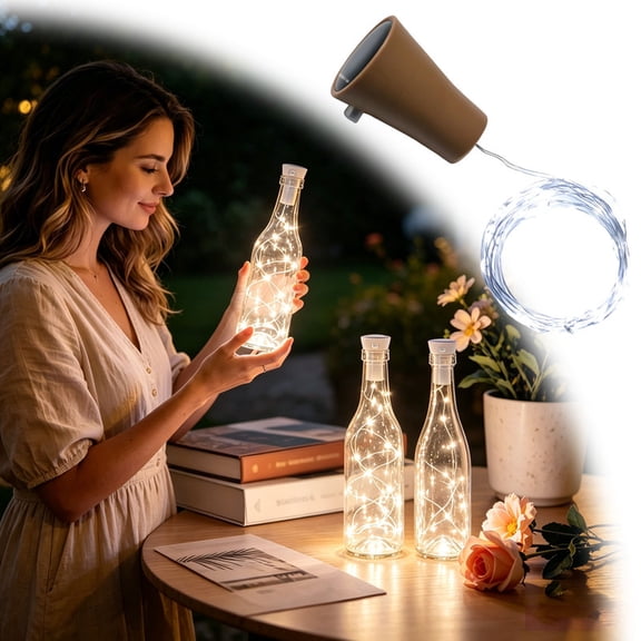 10 Pack Solar LED Bottle Stopper String Lights, 40 Inch Flexible Copper Wire 10 Cool White LEDs, Wireless Solar Fairy Lights for World Cup Party Bar Wedding Holiday DIY Bottle Decor