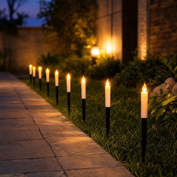10 Pack Solar LED Taper Candle Stake Lights Flickering Flameless Candlestick Lights Waterproof Auto On/Off Outdoor Pathway Lights for Halloween Graveyard Yard Garden Ghost House Decor