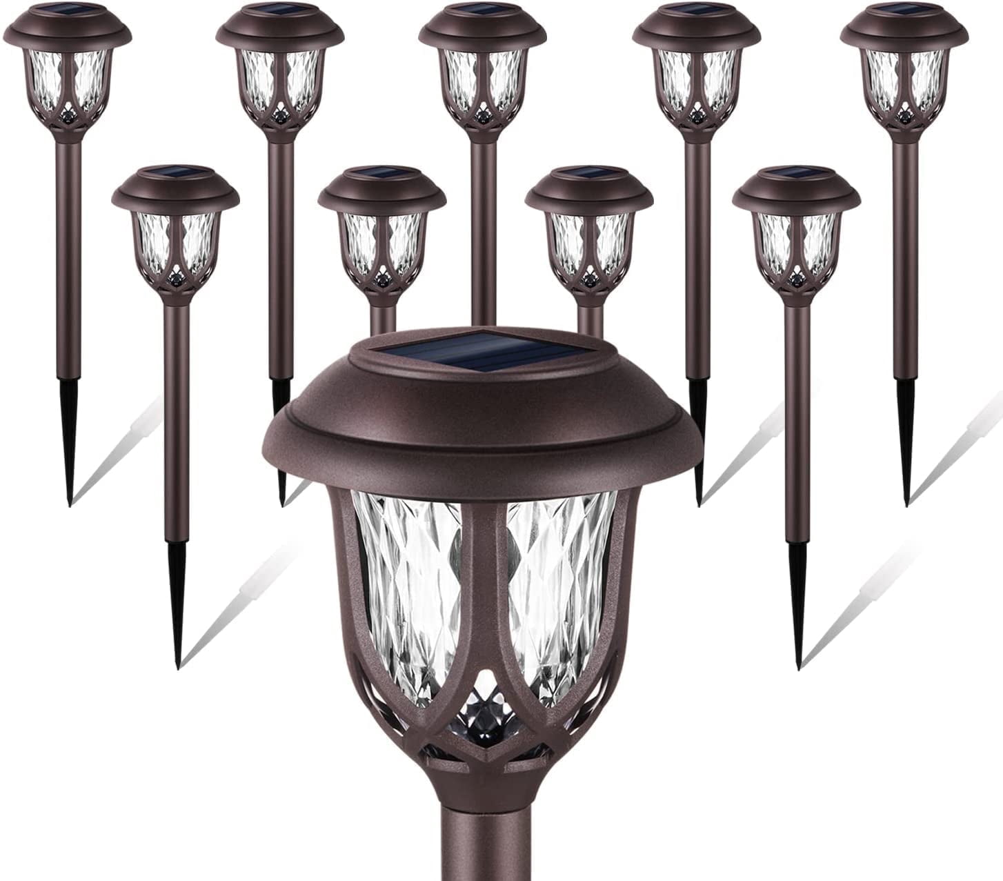 10 Pack Solar Lights Outdoor Decorative, Solar Pathway Lights Outdoor, Solar Powered Garden Yard Lights for Walkway Sidewalk Driveway. (Brown, Warm White)