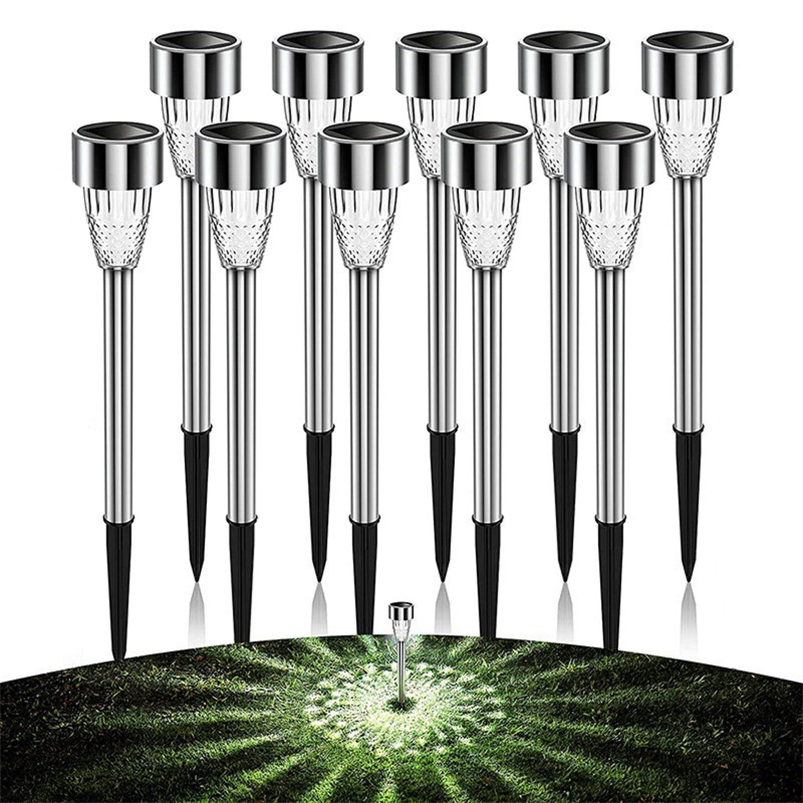 10-Pack Solar Lights Outdoor, Waterproof LED Garden Lights for Patio & Yard - Stainless Steel, 3 Light Modes (White/Warm/Colored), IP65, Auto On/Off, 14.76" Height