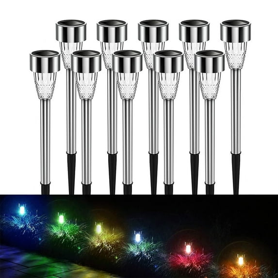 10-Pack Solar Lights Outdoor Waterproof - LED Solar Garden Lights for Patio & Yard - 3 Color Modes (WhiteWarmColored) - IP65 Water- - Auto OnOff - 37.5" Stainless Steel Spotlights