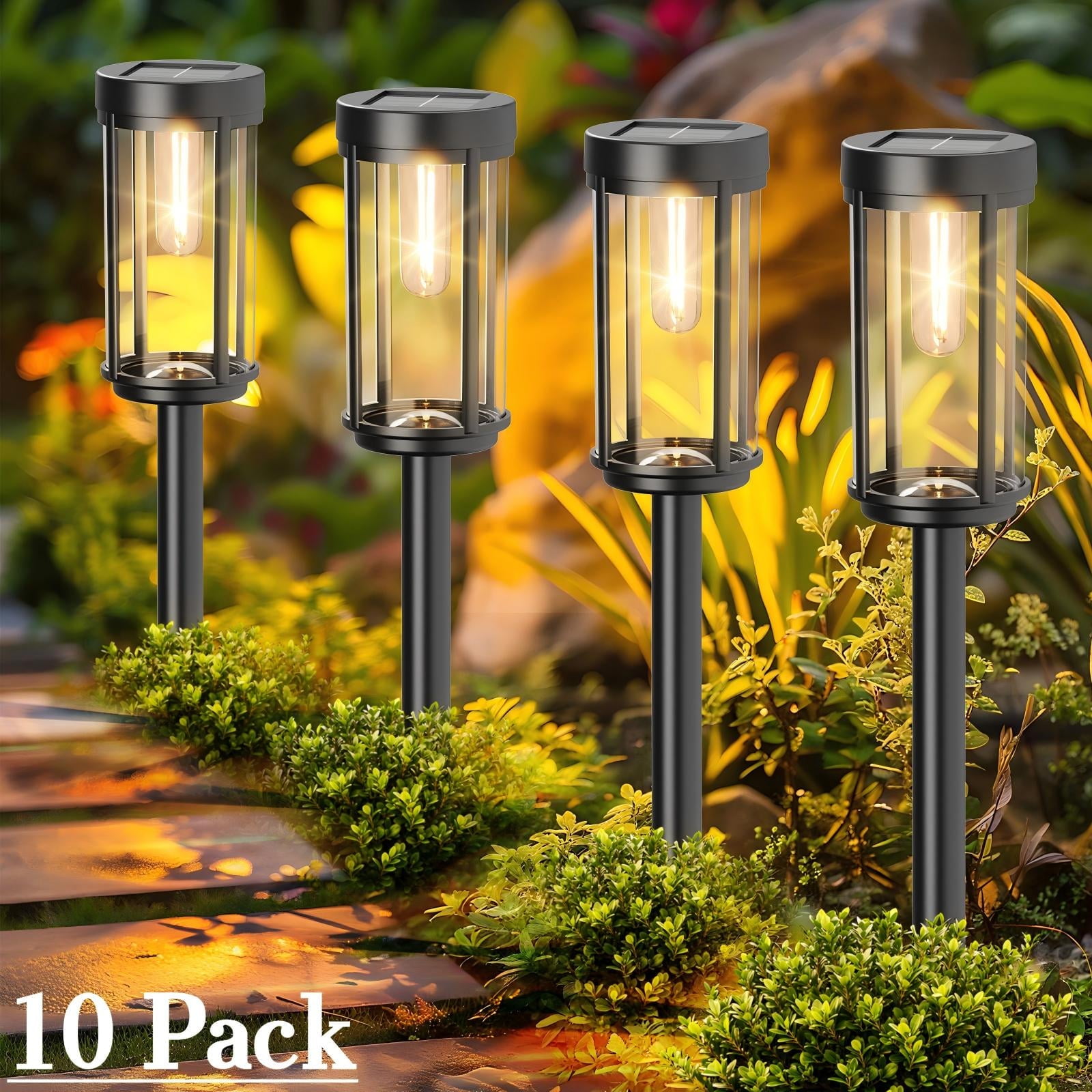 [10 Pack] Solar Lights Outdoor Waterproof for Garden Walkway Pathway Lawn Yard Decorative Modern Landscape Lighting. (Warm White, 10)