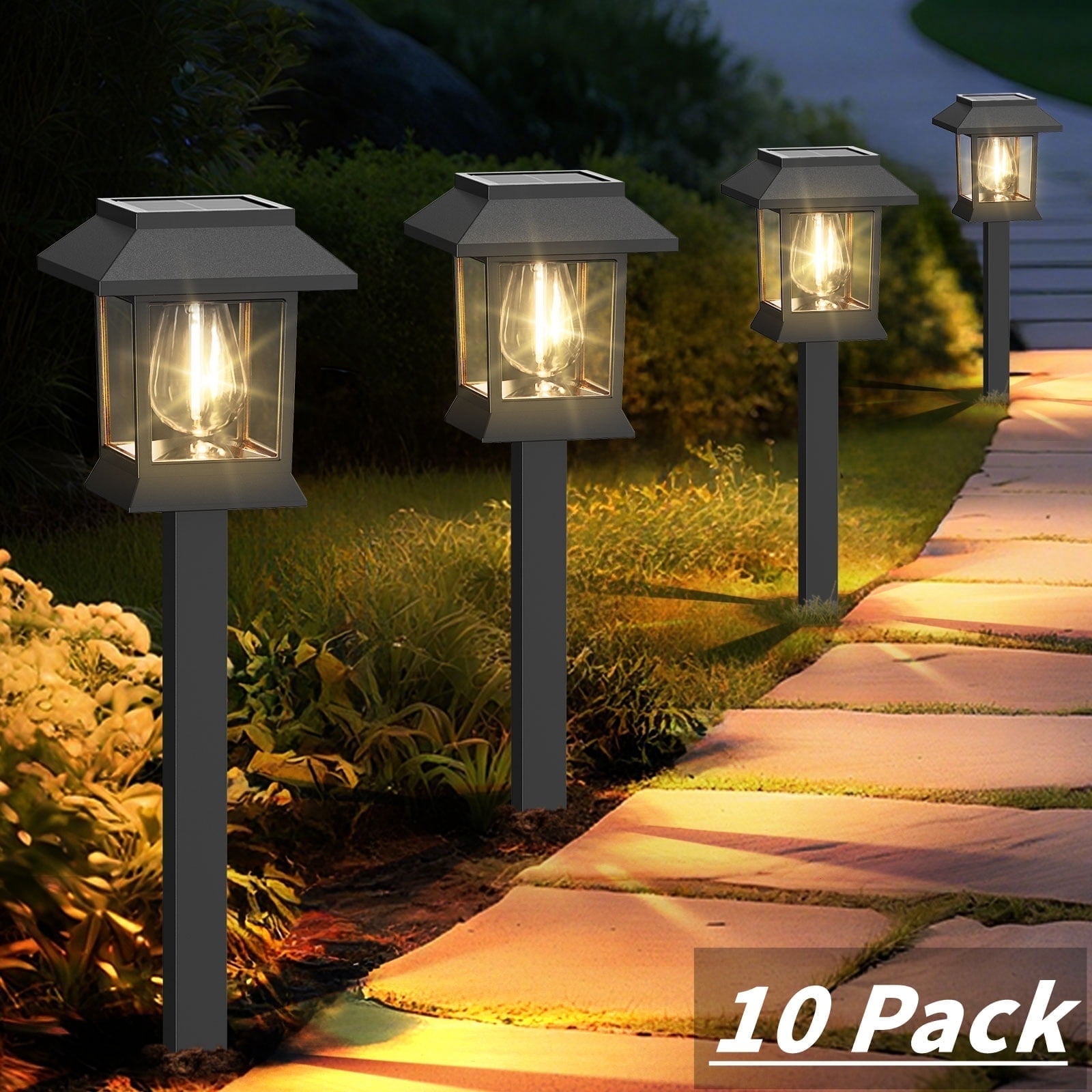 10 Pack Solar Lights for Outside Walkway Pathway Driveway Outdoor Waterproof Led Landscape Lighting For Garden Yard Decor.(Warm white, 10)