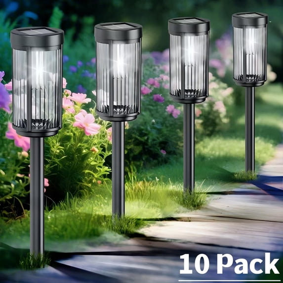 10 Pack Solar Lights for Outside Walkway Pathway Yard Garden Lawn Outdoor Waterproof Decorative Contemporary Landscape Lighting. (Cool White, 10)