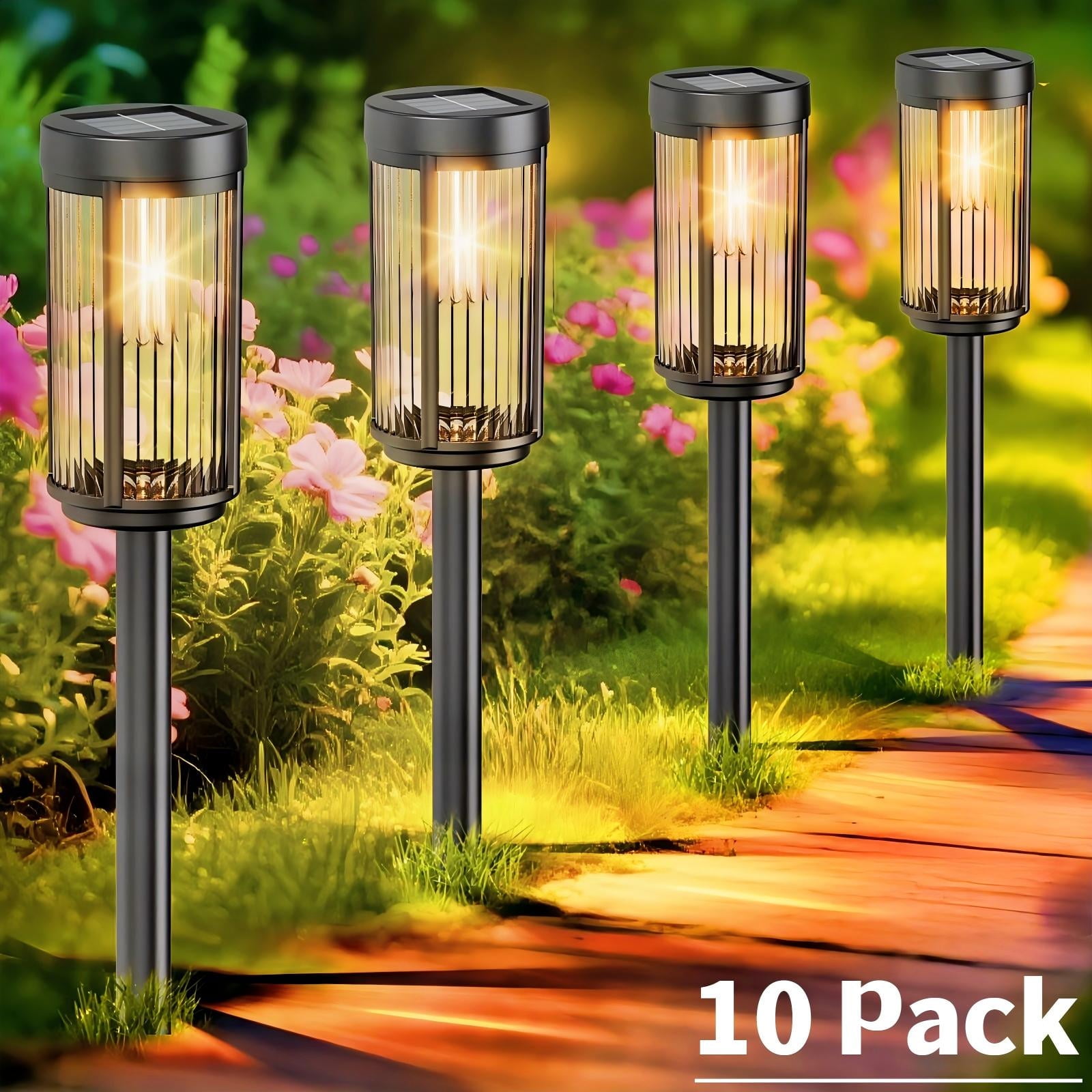 10 Pack Solar Lights for Outside Walkway Pathway Yard Garden Lawn Outdoor Waterproof Decorative Contemporary Landscape Lighting. (Warm White, 10)