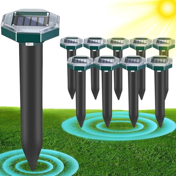 10 Pack Solar Mole Repellent, Outdoor Gopher Repellent Ultrasonic Mole Repellent Stakes Waterproof Sonic Mole Spikes for Garden Yard Home Use, Get Rid of Moles Groundhog Snake Repellent