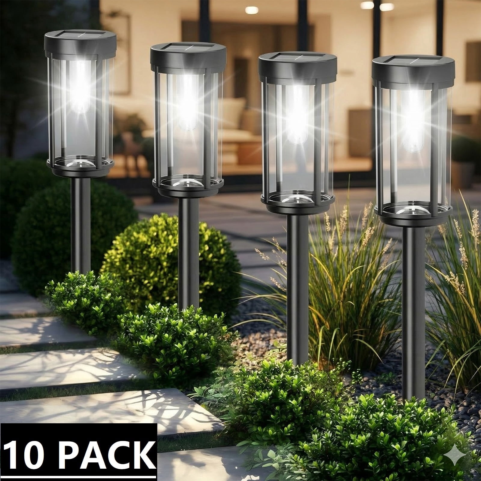 10 Pack Solar Pathway Lights Outdoor, Waterproof LED Solar Garden