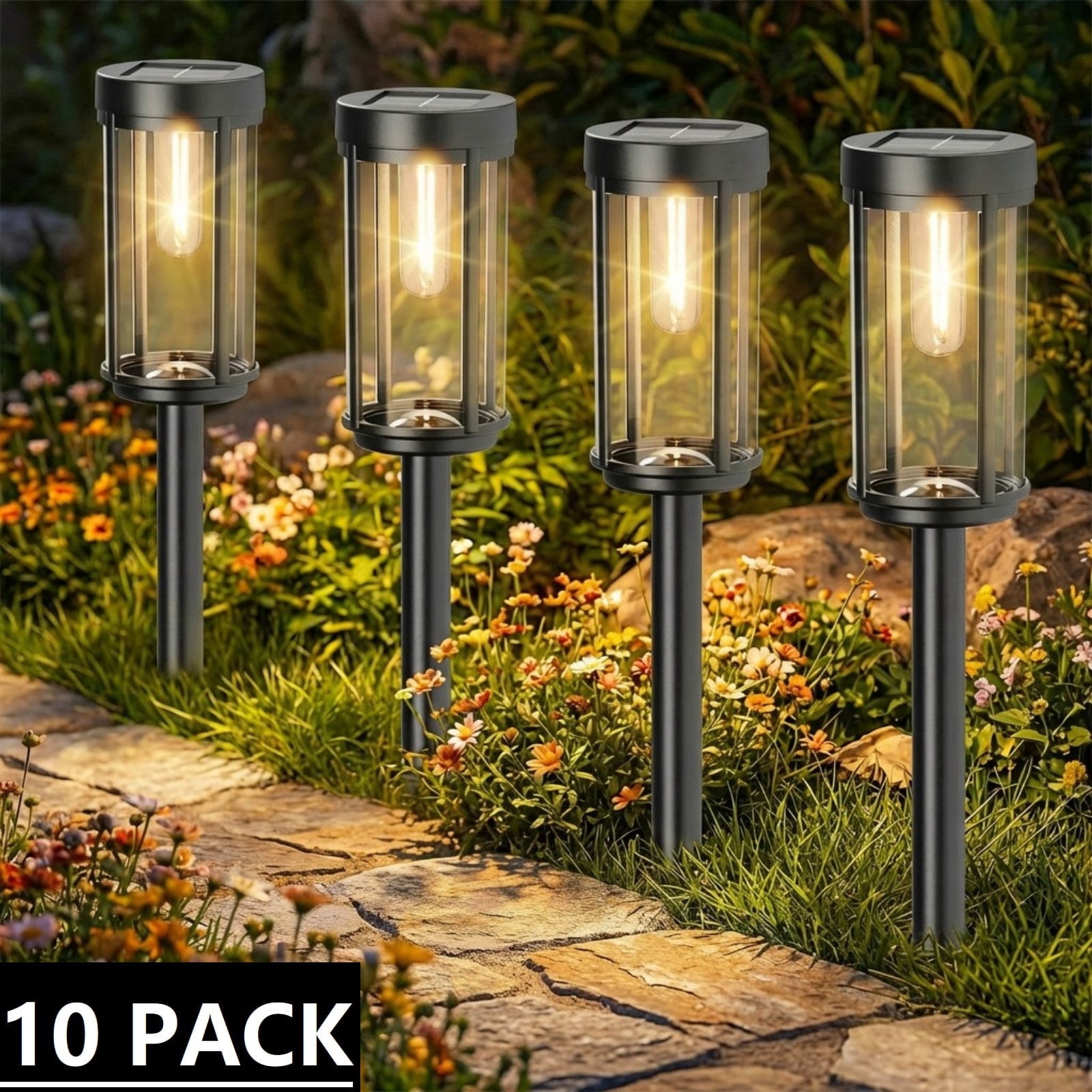 10 Pack Solar Pathway Lights Outdoor, Waterproof LED Solar Garden Lights with Warm White Glow, Dusk to Dawn Automatic Landscape Lighting for Yard, Lawn, Walkway