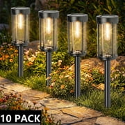 10 Pack Solar Pathway Lights Outdoor, Waterproof LED Solar Garden Lights with Warm White Glow, Dusk to Dawn Automatic Landscape Lighting for Yard, Lawn, Walkway