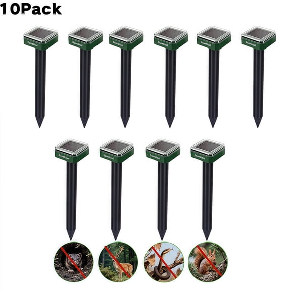 10 Pack Solar Ultrasonic Animal Repellent, Large Area Pest Control for Yard & Garden, Repel Mice, Moles, Gophers, Snakes