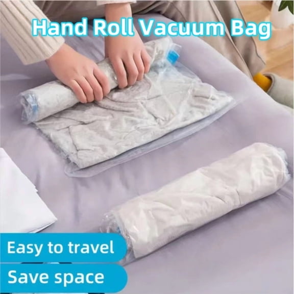 10 Pack Space Saver Bags, Compression Bags for Travel, Travel Essentials, Hand roll vacuum bag, No Vacuum or Pump Needed, Vacuum Storage Bags for Travel Accessorie, Travel and Home Packing Organizers