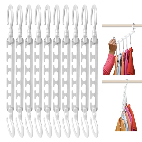 10-Pack Space-Saving Cascading Hangers, 360° Swivel Hooks, Grey | Maximize closet space with 10 assembled cascading hangers and reinforced 360° swivel hooks—ideal for dorms and storage.