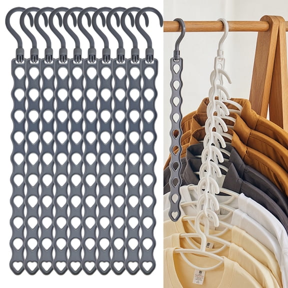 10 Pack Space Saving Hangers,Reinforced Hooks Swivels 360,Cascading Hanger with 10 Holes,College Dorm Room Essentials,Gray