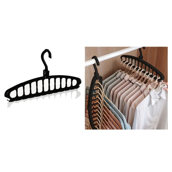 10 Pack Space Saving Plastic Hangers,Reinforced Hooks Swivels 180°,Cascading Hanger with 11 Holes,College Dorm Room Essentials,Black