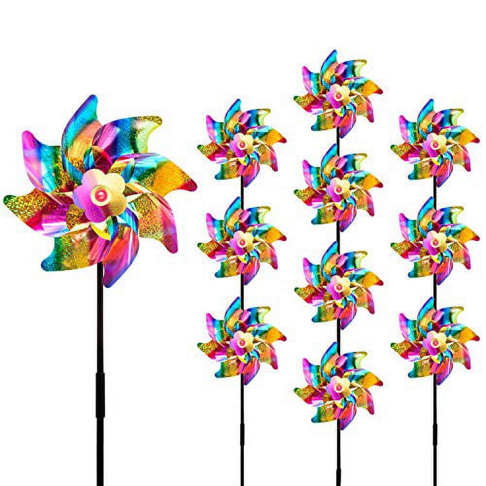 10Pack Sparkly Reflective Pinwheels, Pin Wheel Holographic Spinners
