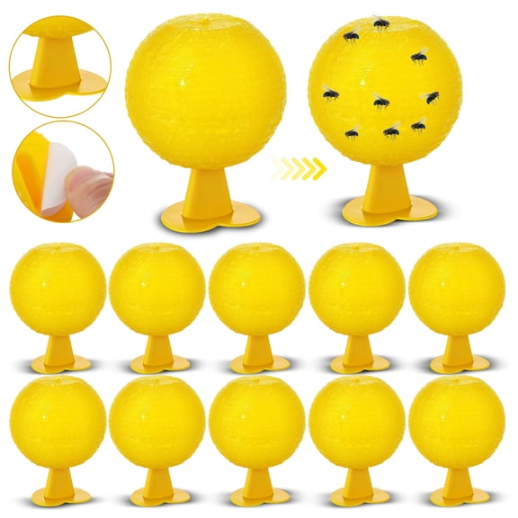 10 Pack Spherical Sticky Fly Trap Balls,Standable Yellow Glue Fly Catcher Balls,Physical Insect Luring Trapping Ball,For Kitchen Garden Farm Outdoor Pest Control