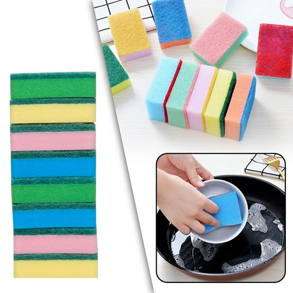 10 Pack Sponge Cleaner High Density Kitchen Scrub Sponge For Dishes & Pans Random Colors polyester-cotton blend(Random Colors)