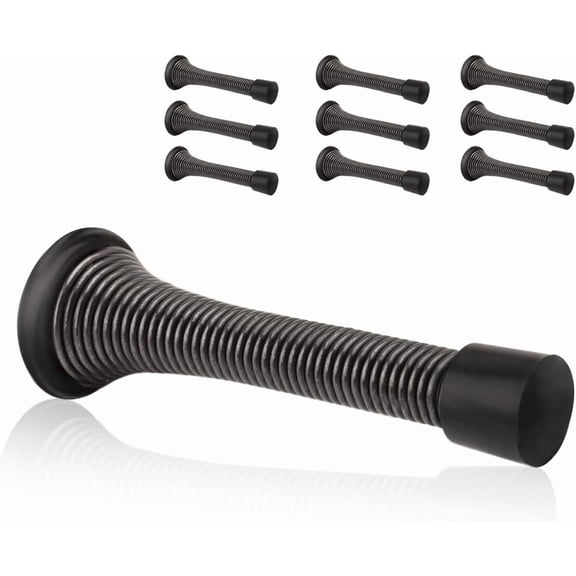 10 Pack Spring Door Stopper Oil Rubbed Bronze - 3-1/4" Flexible Spring Door Stops with Black Rubber Bumper Tips