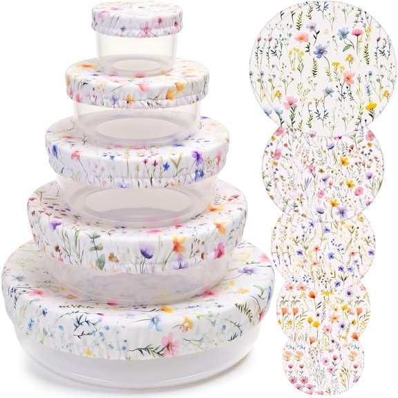 10 Pack Spring Wildflower Cloth Bowl Covers for Bread Proofing 5 Size   Elastic  Storage Containers   Sourdough Bowl Cover for , Fruits, Leftovers
