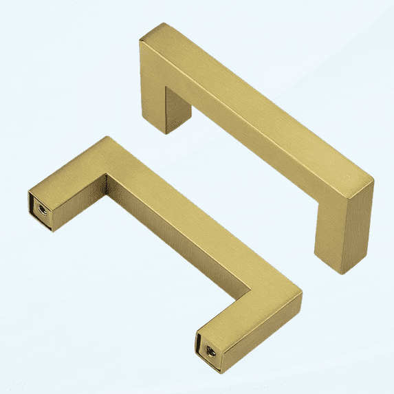 10 Pack Square Kitchen Cabinet Handles 3 Inch Holes Centers, Stainless Steel Brushed Brass Cabinet Pulls Drawer Handles, Gold Cabinet Hardware Dresser Handles