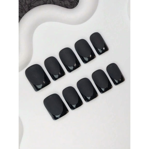 10-Pack Square Press-On Nails, Matte Black With Glossy Edge, Multicolor