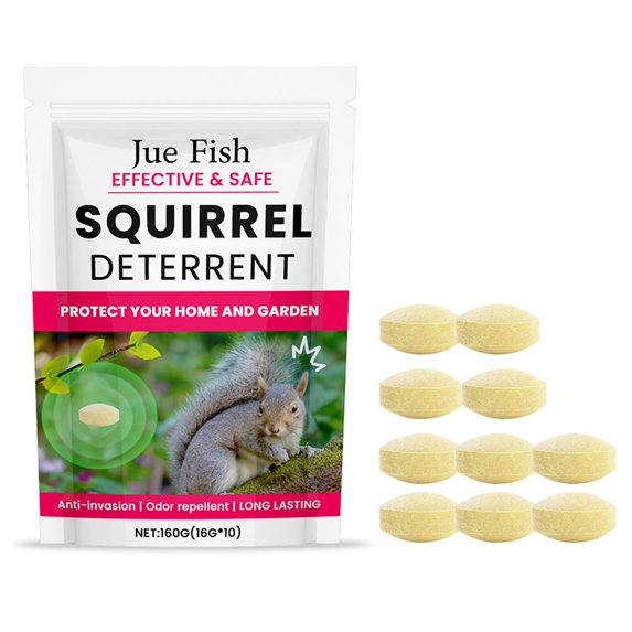 10-Pack Squirrel Repellent Pills with Mesh Bags, Eco-Friendly and Weatherproof for Garden and Balcony Protection
