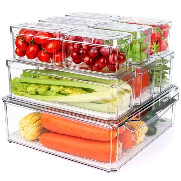 10-Pack Clear Plastic Food Storage Jars, Stackable Organizer for Refrigerator Pantry Countertops
