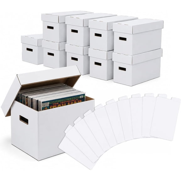 10-Pack Stackable White Comic Book Storage Boxes with Lids, Holds 150175 Comics, Corrugated Cardboard
