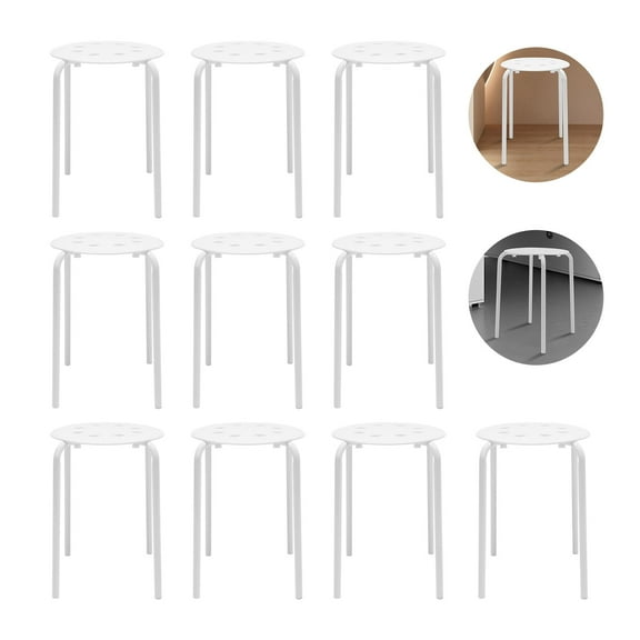 10 Pack Stacking Stools Set with Metal Frame 17 Inch Portable Classroom Stackable Plastic Stools Backless White Stool with Round Top for Kids Adults Children Students (White)