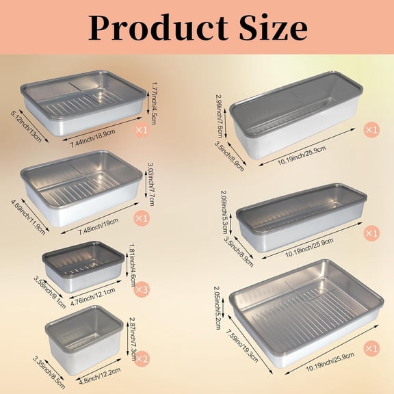 10 Pack Stainless Steel Bacon Cheese Meat Storage Containers with Lids Stackable Fridge Organizer Bins for Fruit Vegetable Food