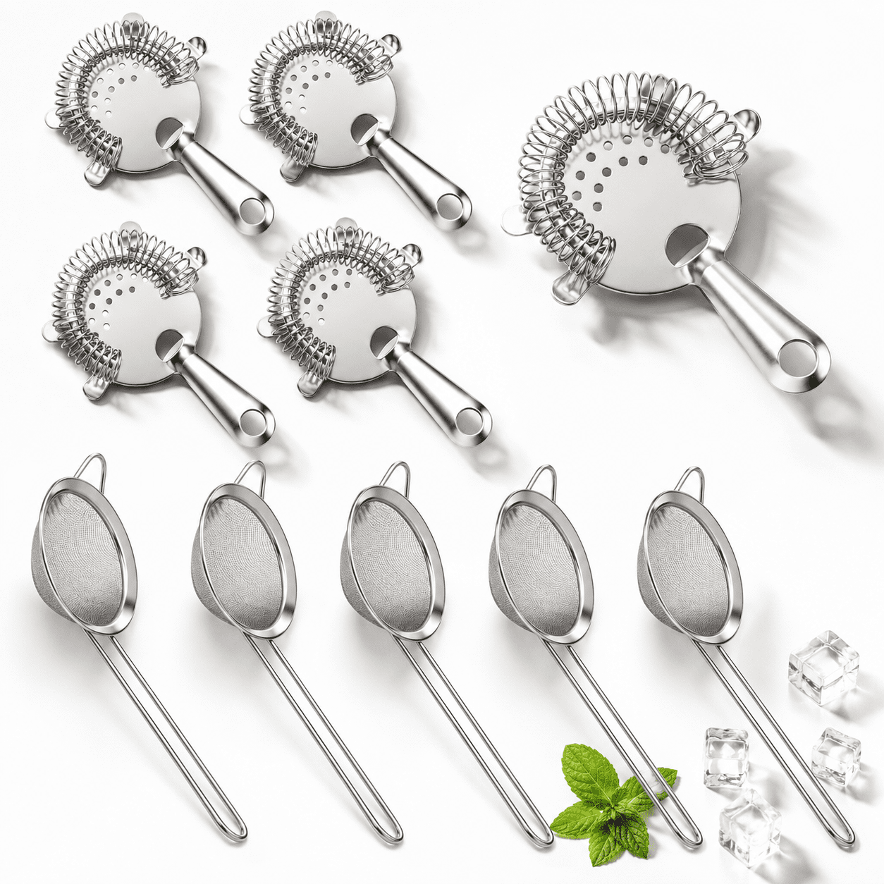 Stringers Bar 10 Pack Stainless Steel Bar Cocktail Strainers Fine For Drinks ...