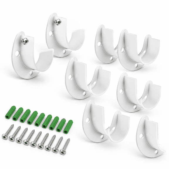 10 Pack Stainless Steel Closet Rod Brackets, 1-1/2 Inch Diameter U-Shaped Flange Holders with Mounting Hardware