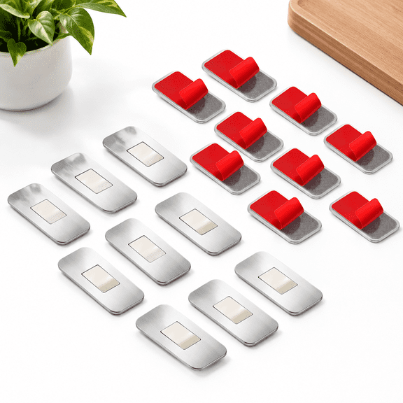 10 Pack Stainless Steel Magnetic Cabinet Door Catches, No Drill Adhesive Drawer Locks