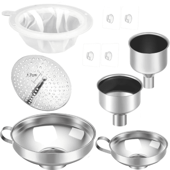 10 Pack Stainless Steel Metal Funnel ,Canning Funnel with Strainer for Wide and Regular Mason Jars , Wide Mouth Funnels Set for Kitchen Use (Small&Large)