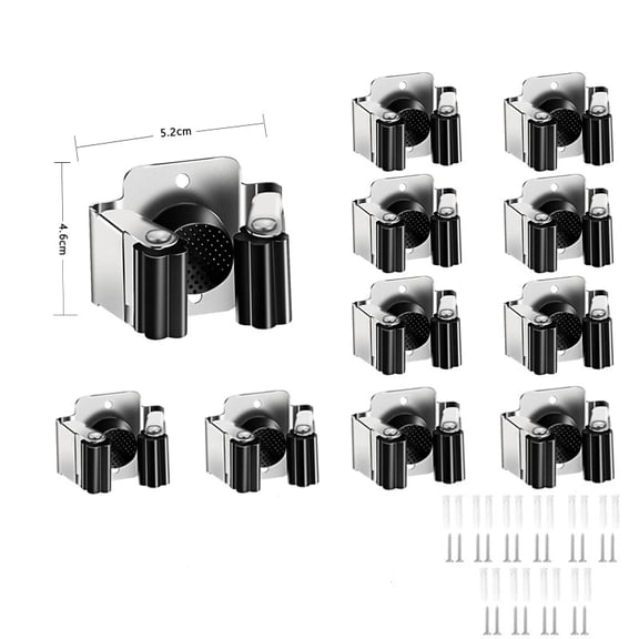 10 Pack Stainless Steel Mop and Broom Stand - Wall Mounted Design with Screws, Practical and Beautiful, Suitable for Household Cleaning Tool Management