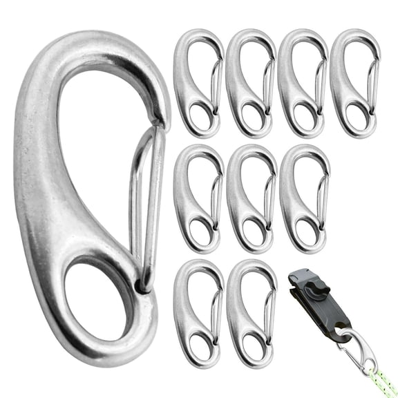 10 Pack Stainless Steel Spring Hooks, Egg Shaped Quick Release Carabiner Clips for Hiking, Camping, Boats, and RVs