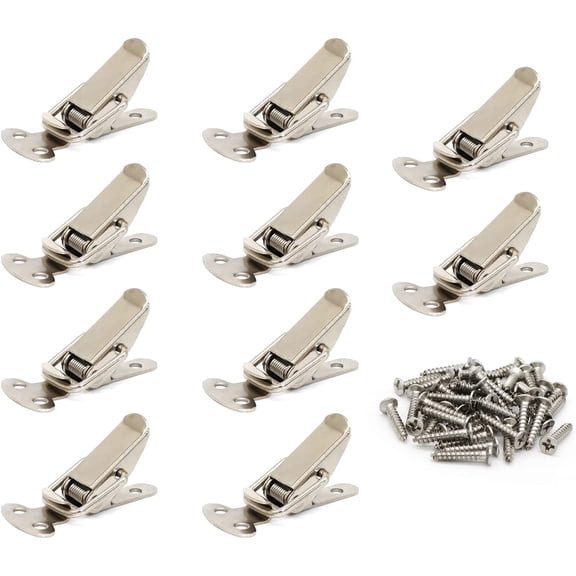 10 Pack Stainless Steel Spring Loaded Toggle Latch, Small Clamp Clip with Screws for Cabinet, Wooden Case, Box, Chest (Silver)