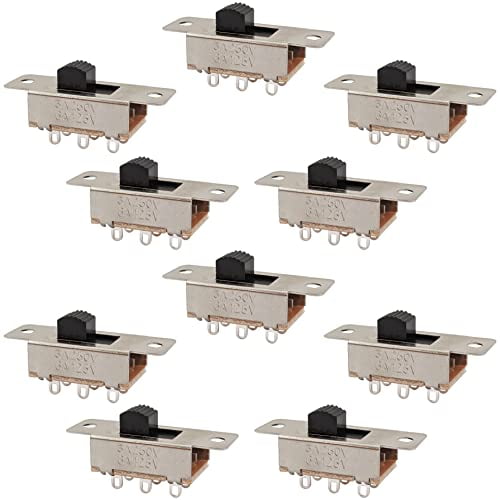 10 Pack Standard DPDT Slide Switches with 6 Pin Solder Lug Termination, 1.4"0.50"0.68"